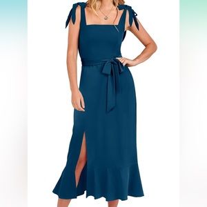 Women's Square Neck Ruffle Split Midi Dress